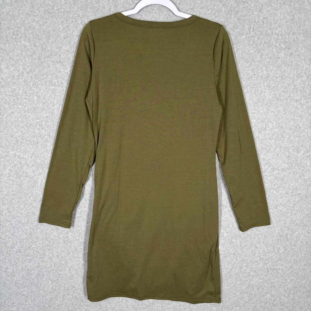Mini Dress Womens XL Side Ruched Olive Army Pistachio Basic Minimal Matcha Thin - Picture 8 of 11